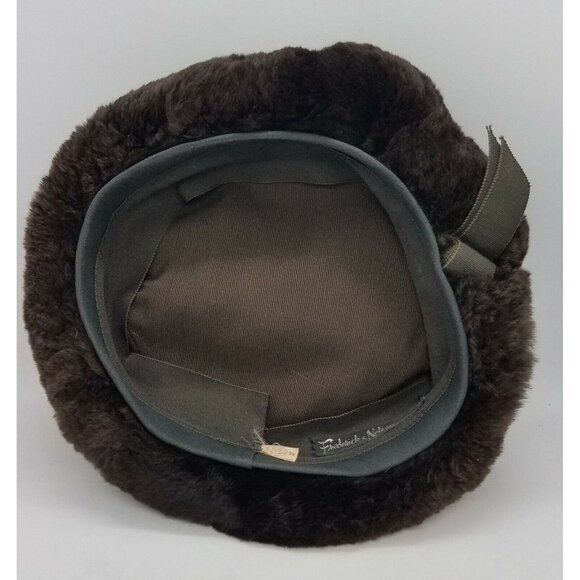 Rabbit Fur Pillbox Hat Frederick & Nelson Seattle Vintage Deep Brown 1960's  - Picture 4 of 8